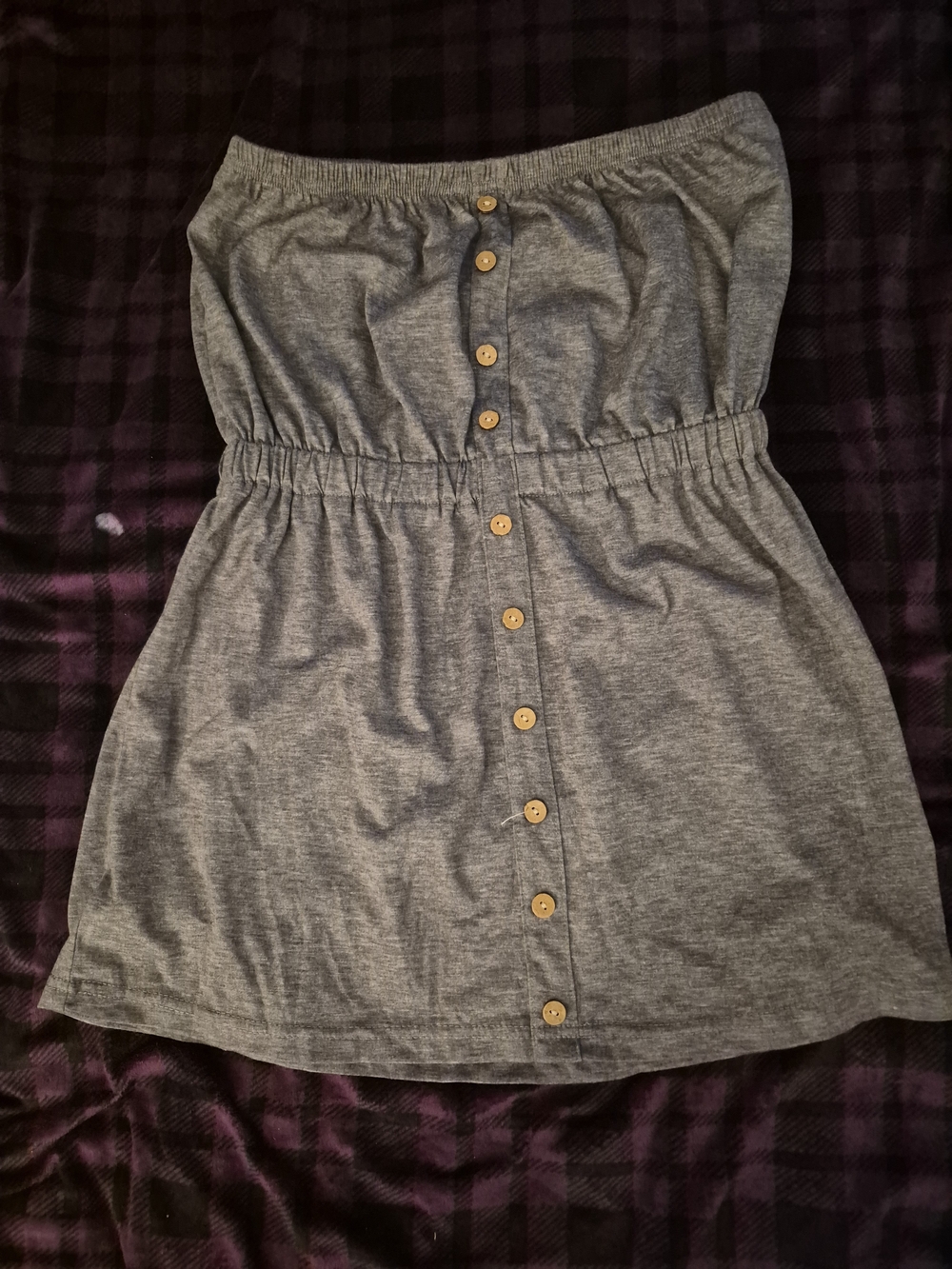 Strapless Button-Front Casual Dress in Heather Gray